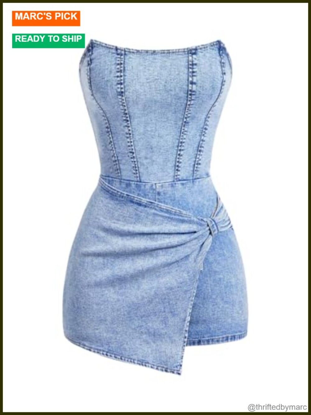 SOLY HUX Denim Strapless Tube Top Wrap Hem Romper Short Jumpsuit